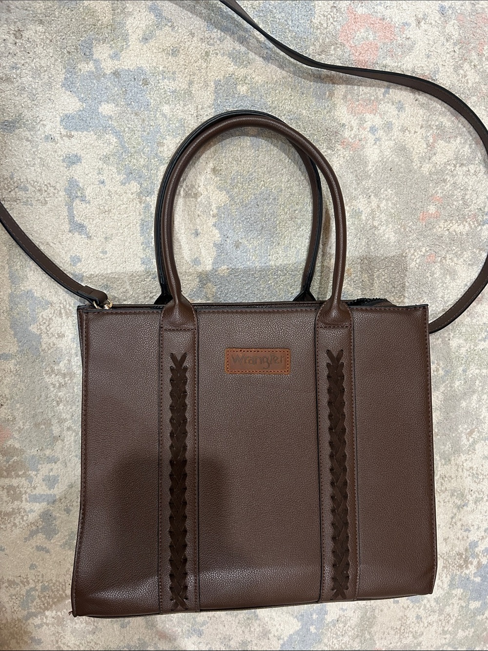 Wrangler Dark Brown Tote with Braided Trim
